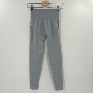 Stax Seamless High Waisted Leggings S Small Blue Grey Ribbed Waistband Gym